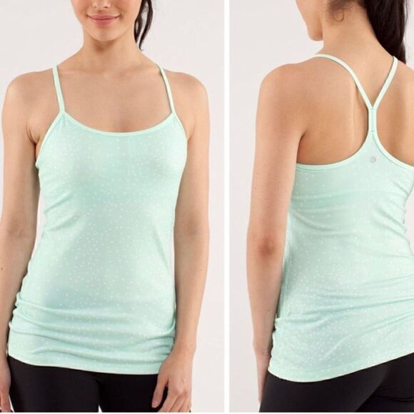 Lululemon Power Y Tank Top w Built in Bra Workout Yoga Mint Green Polkadot 8 - Picture 2 of 12